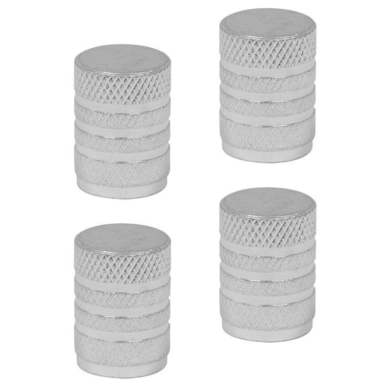 Sealey VCA4 Aluminium Valve Cap 4pc - Silver Anodised