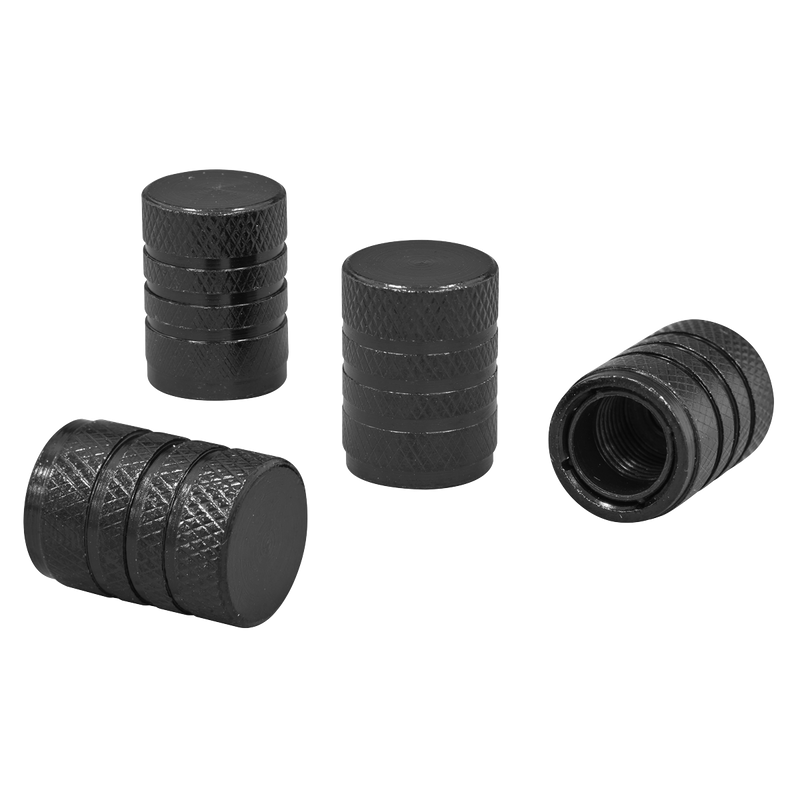 Sealey VCB4 Aluminium Valve Cap 4pc - Black Anodised