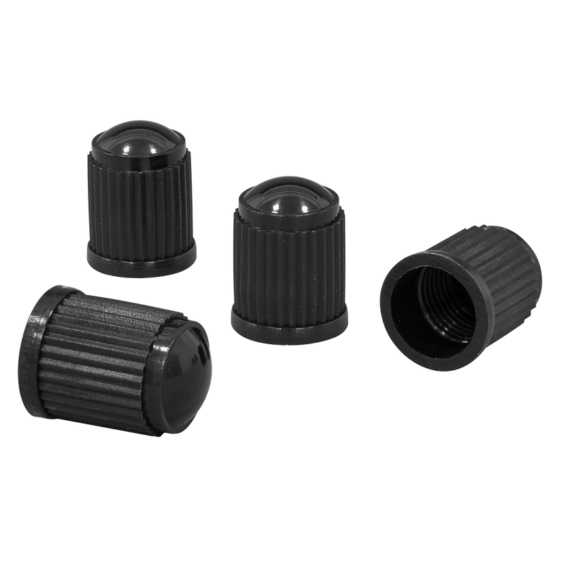 Sealey VCP4 Plastic Valve Caps 4pc - Black