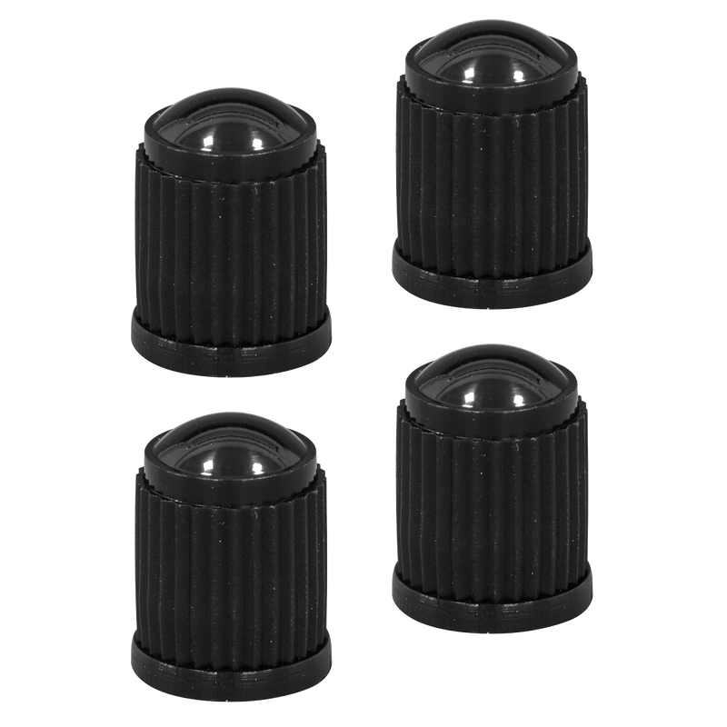 Sealey VCP4 Plastic Valve Caps 4pc - Black