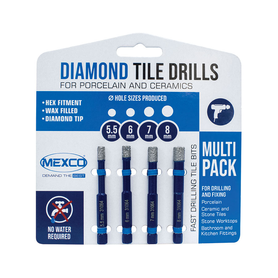 Mexco A10VBDPACK 5.5, 6, 7 & 8MM VACUUM BRAZED DRILL BITS TDXCEL