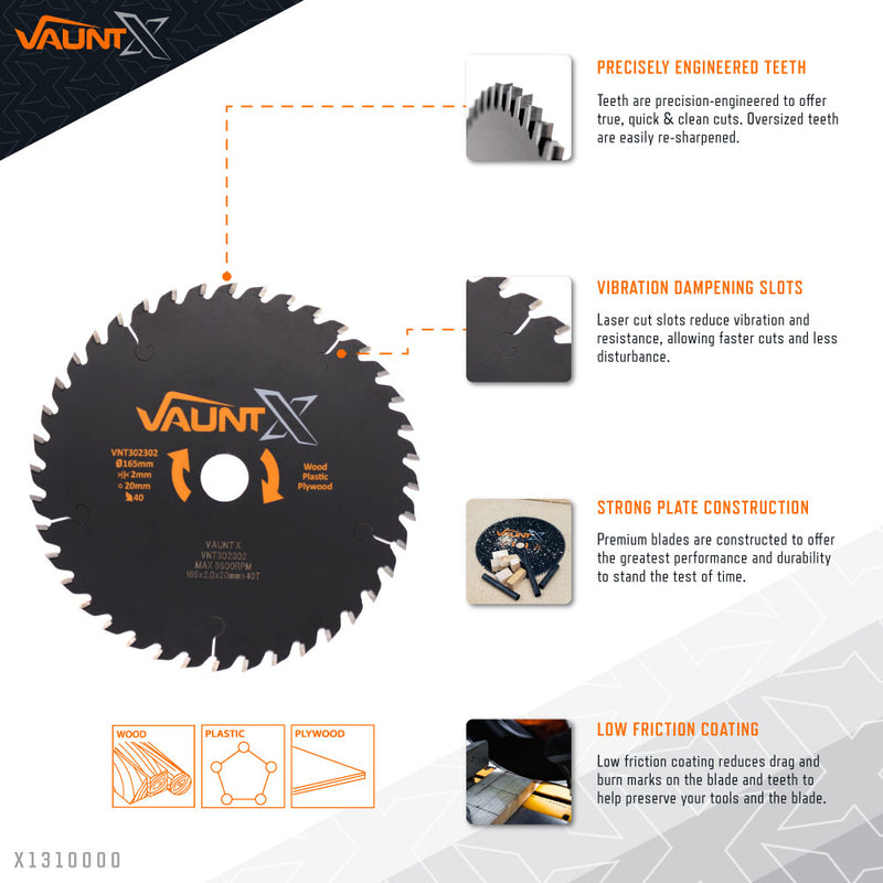 Vaunt X1310000 X 165mm x 20mm 40T TCT Premium Circular Saw Blade