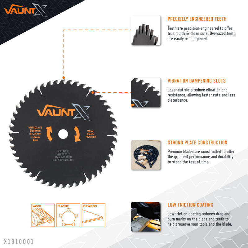 Vaunt X1310001 X 184mm x 16mm 48T TCT Premium Circular Saw Blade