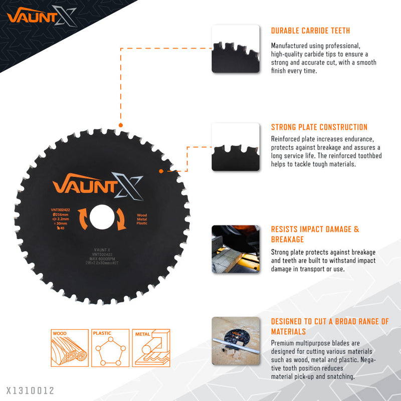 Vaunt X1310012 X 216mm x 30mm 40T TCT Multi-Purpose Circular Saw Blade