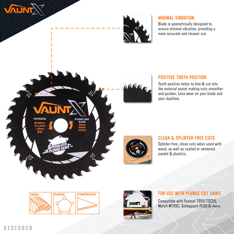 Vaunt X1310020 X 160mm x 20mm 36T TCT Circular Plunge Saw Blade