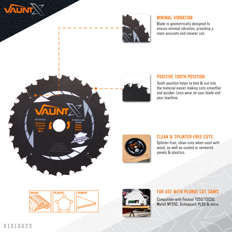 Vaunt X1310023 X 165mm x 20mm 24T TCT Circular Plunge Saw Blade