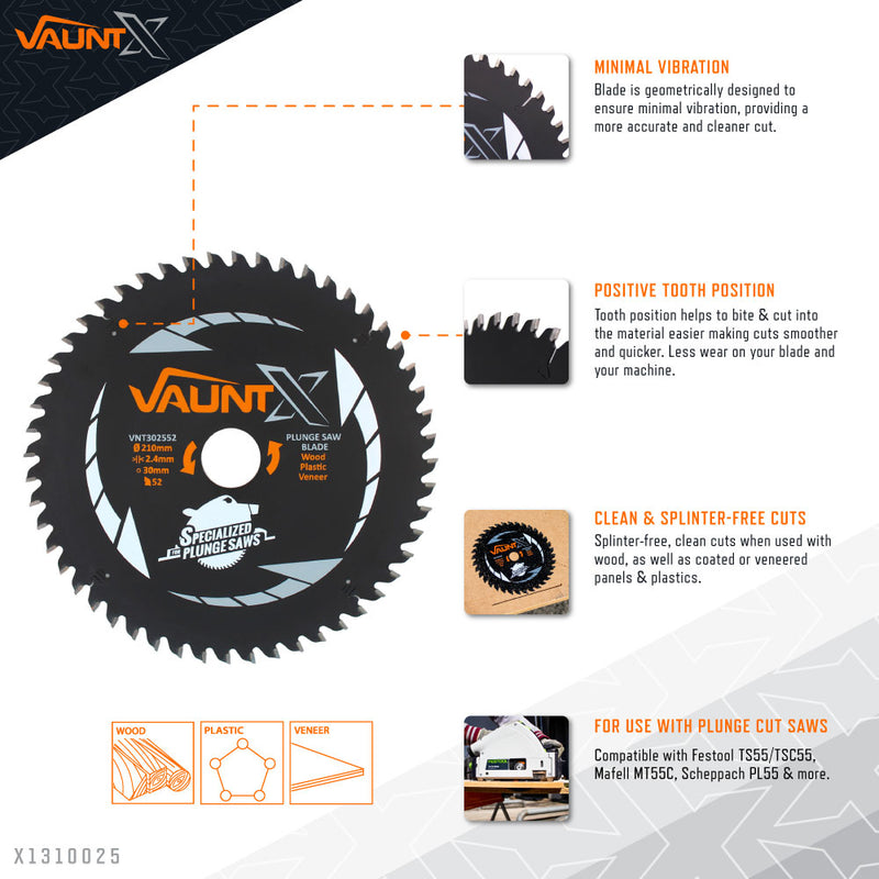 Vaunt X1310025 X 210mm x 30mm 52T TCT Circular Plunge Saw Blade