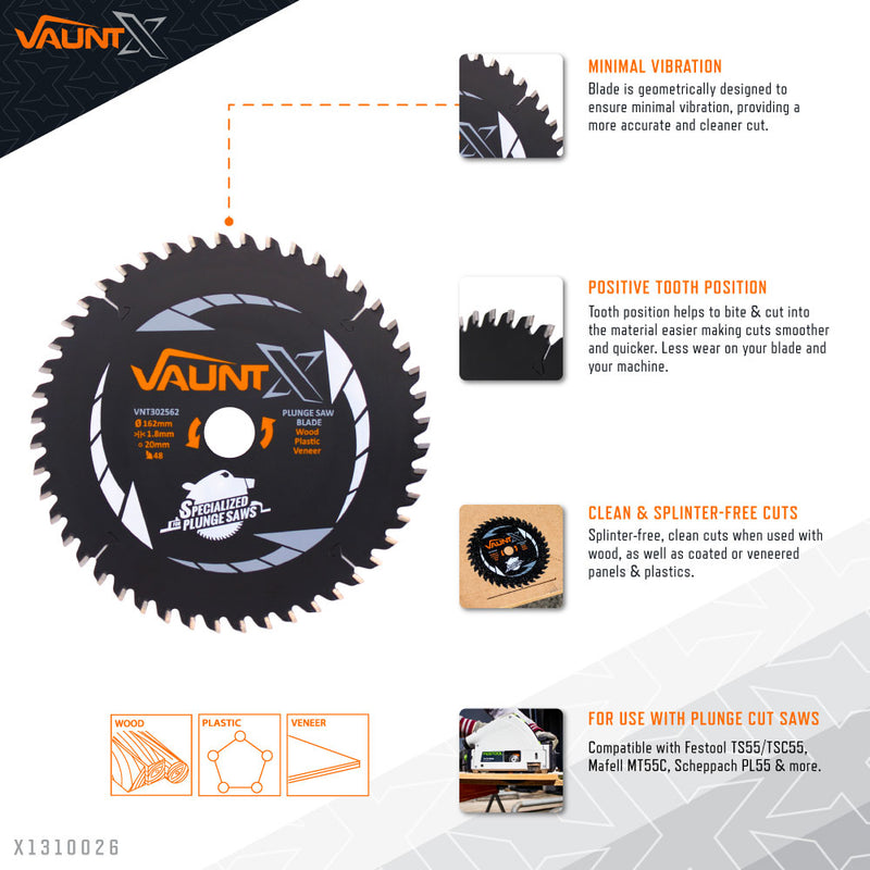 Vaunt X1310026 X 162mm x 20mm 48T TCT Circular Plunge Saw Blade