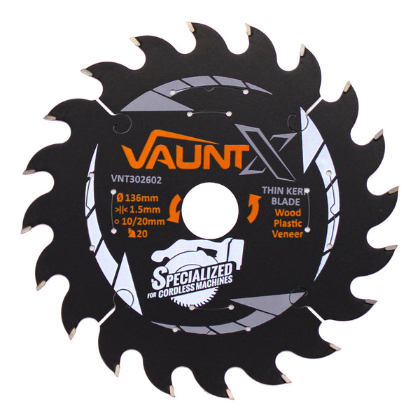 Vaunt X1310030 X 136mm x 20mm 20T TCT Circular Thin Kerf Saw Blade with 10mm Reduction Ring