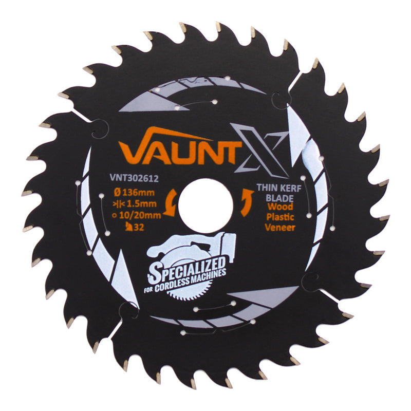 Vaunt X1310031 X 136mm x 20mm 32T TCT Circular Thin Kerf Saw Blade with 10mm Reduction Ring