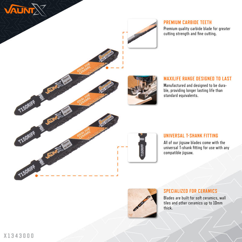 Vaunt X1343000 X Ceramic Cutting (T150RIFF) Jigsaw Blades - Pack of 3