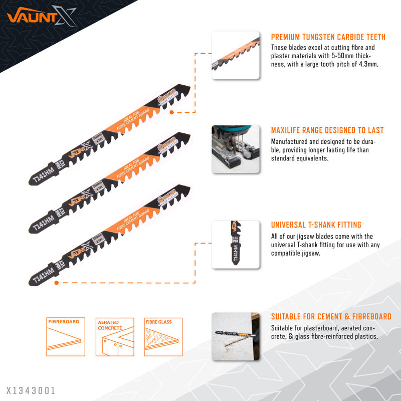 Vaunt X1343001 X Cement/Fibreboard Cutting (T141HM) Jigsaw Blades - Pack of 3