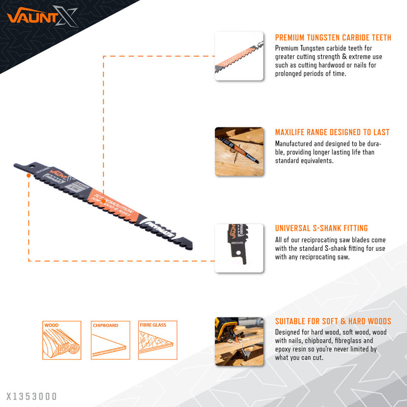 Vaunt X1353000 X 152mm TCT Heavy Duty Reciprocating Saw Blade For Wood (S641HM)