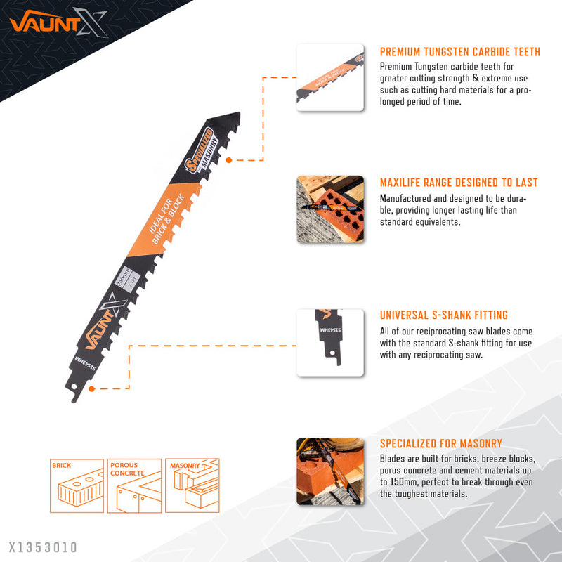 Vaunt X1353010 X 240mm TCT Reciprocating Saw Blade for Masonry (S1543HM)