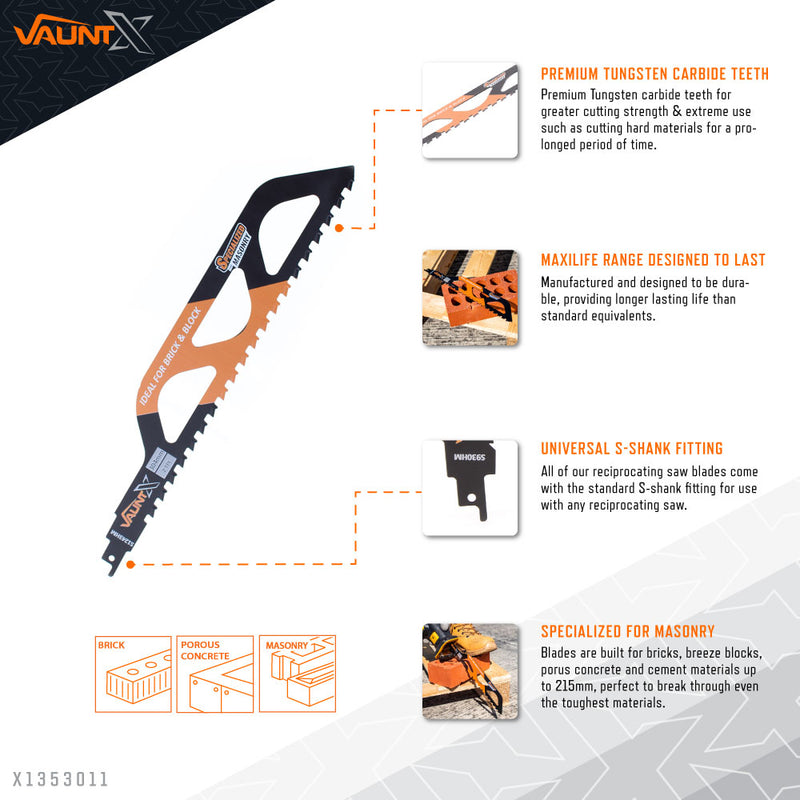 Vaunt X1353011 X 304mm TCT Reciprocating Saw Blade for Masonry (S1243HM)