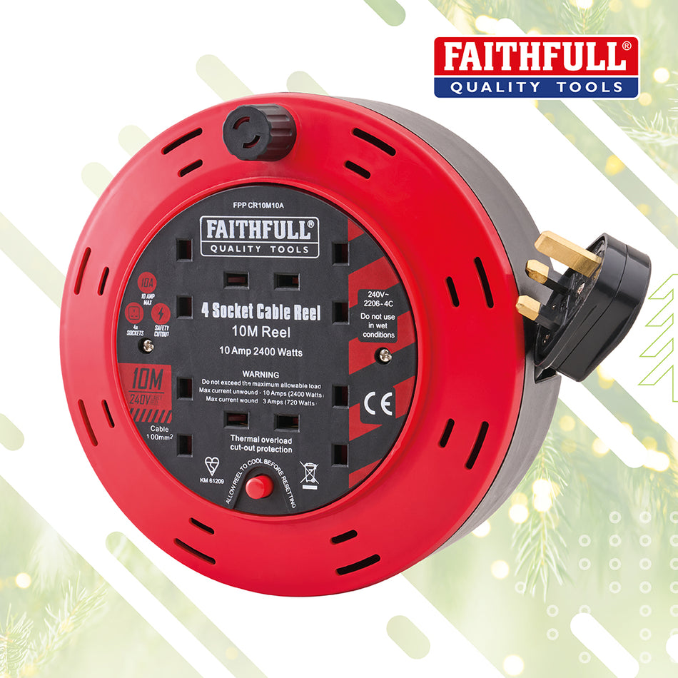 FAITHFULL CABLE REEL 10M CASSETTE - FPPCR10M10A