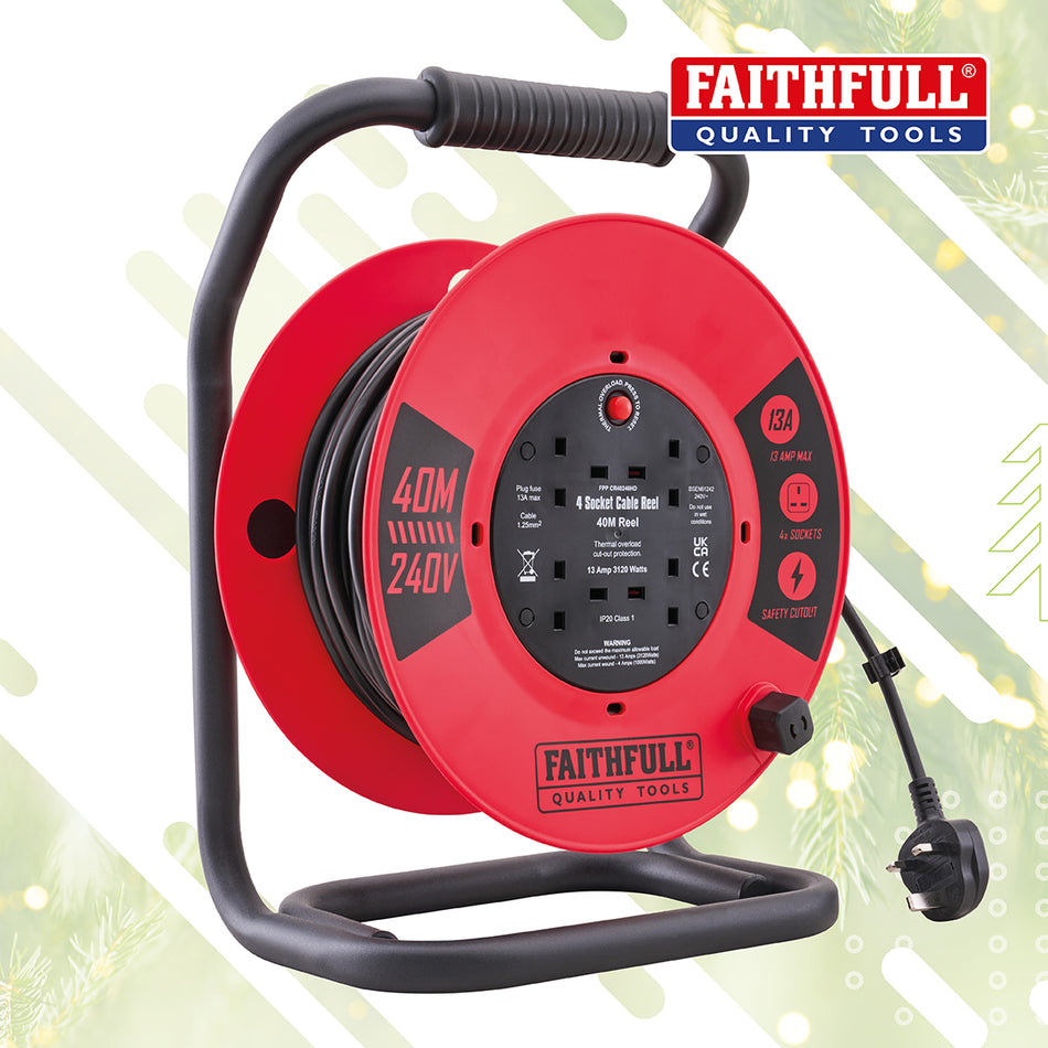 FAITHFULL CABLE REEL 40M OPEN REEL - FPPCR40240HD