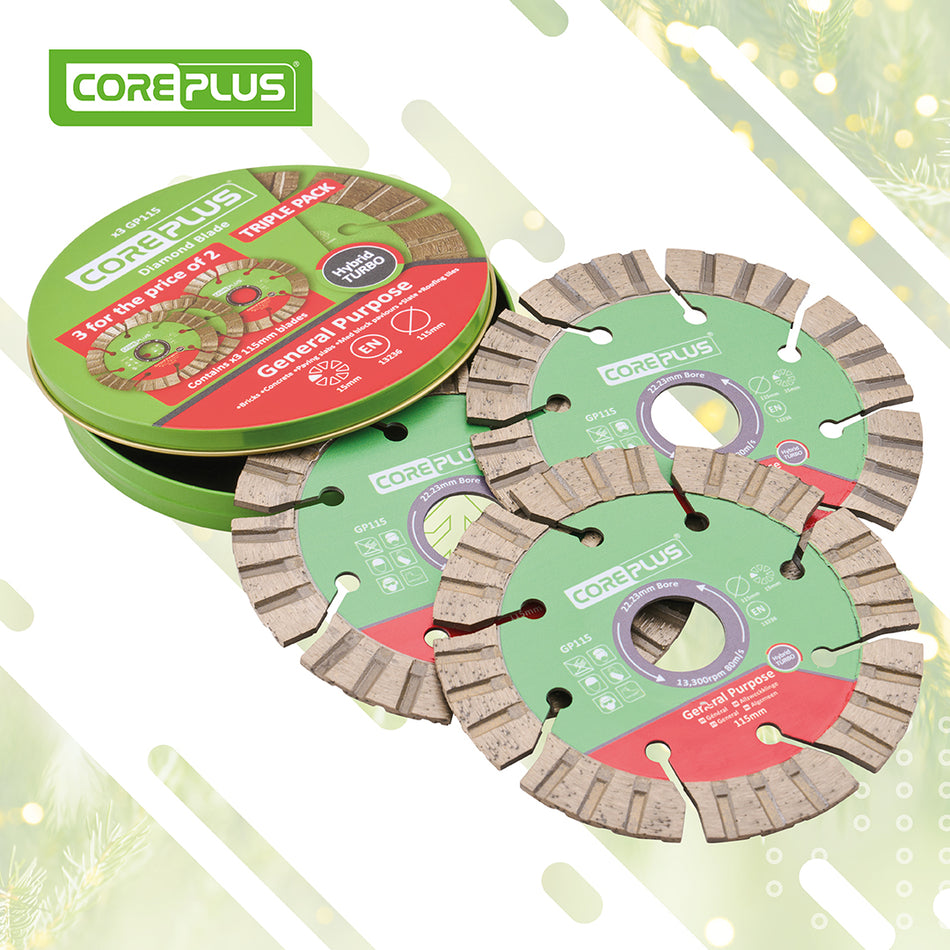 COREPLUS DIAMOND CUTTING BLADES 115MM 3PK - CORDBGP1153