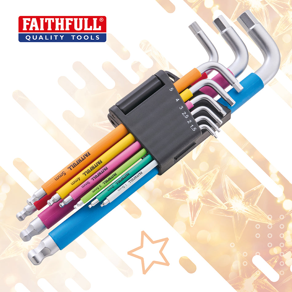 FAITHFULLL HEX KEY SET MULTI-COLOUR MET (9PC) - HKS9C