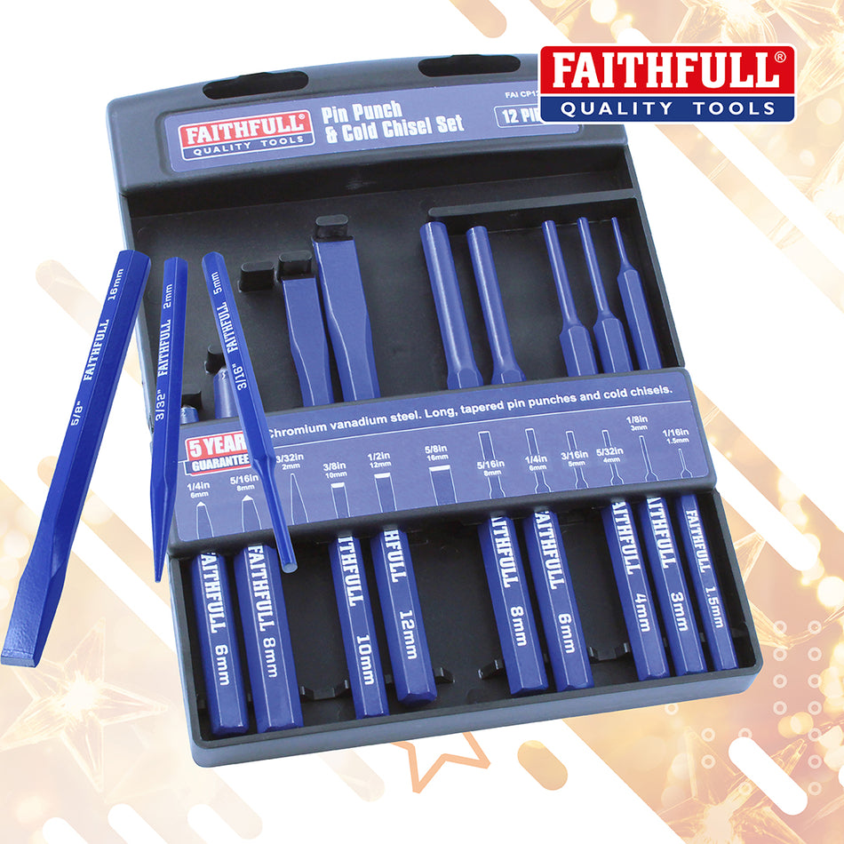 FAITHFULLL PUNCH & CHISEL SET IN CASE 12PCS - CP12SET