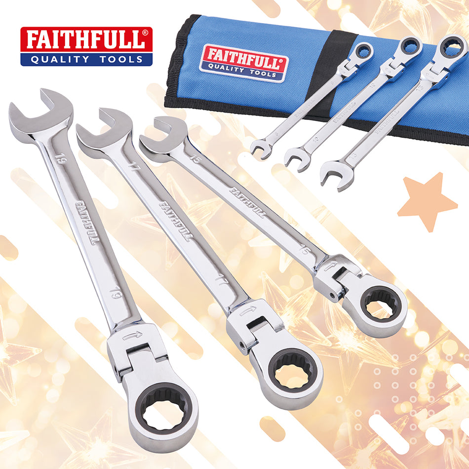 FAITHFULL 6PC RATCHET COM SPANNER SET & TOOL ROLL - SPARAT6SR