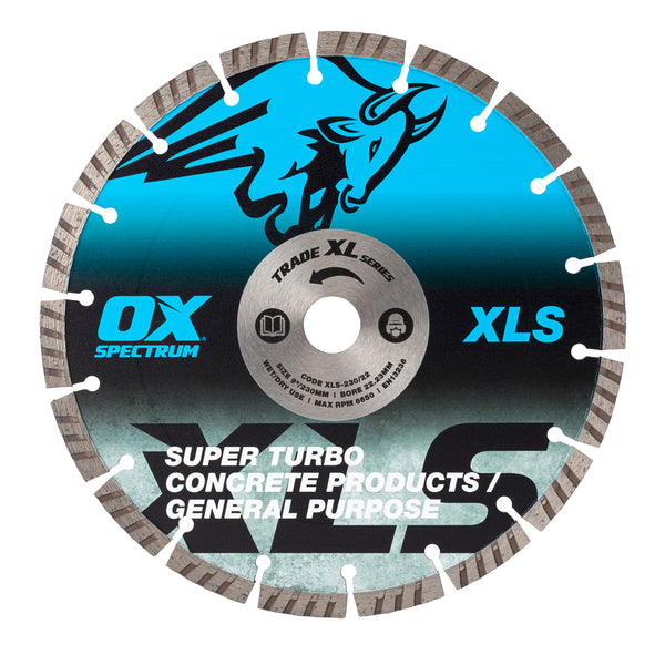 OX Tools OX-XLS-230/22 Trade XL Super - Turbo Segmented Diamond Blade - Concrete & GP - 230/22.23mm