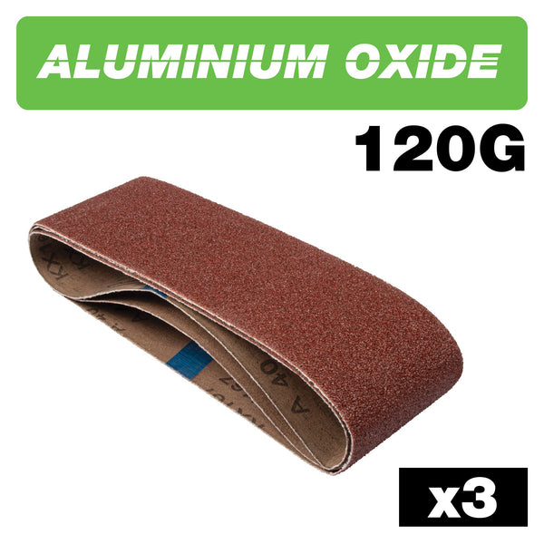 Trend Tools AB/B75/120A Aluminium Oxide Sanding Belt 120 Grit 75Mm X 457Mm 3Pc