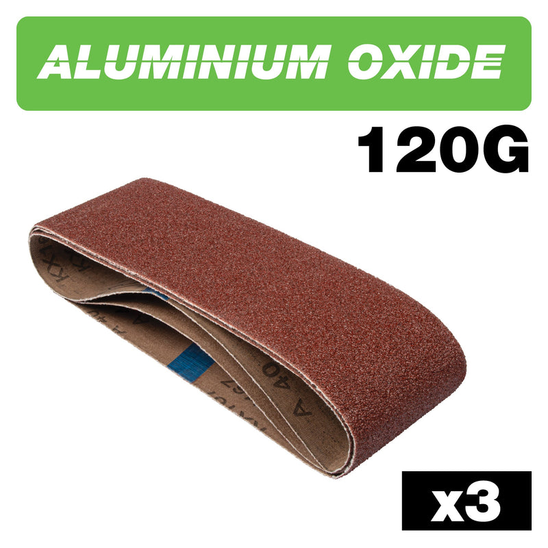 Trend Tools AB/B75/120A Aluminium Oxide Sanding Belt 120 Grit 75Mm X 457Mm 3Pc