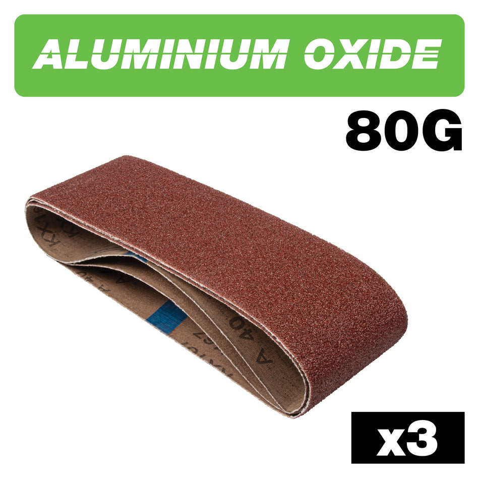 Trend Tools AB/B75A/80A Aluminium Oxide Sanding Belt 80 Grit 75Mm X 533Mm 3Pc