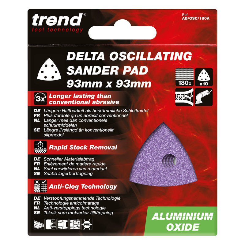 Trend Tools AB/OSC/180A Aluminium Oxide Delta Sanding Sheet 180 Grit 93Mm 10Pc