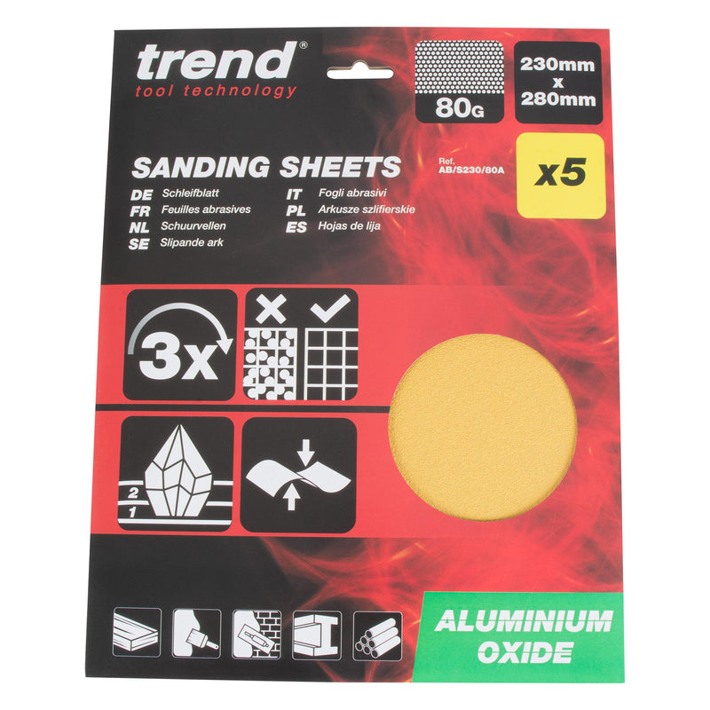 Trend Tools AB/S230/80A 230 X 280Mm 80 Grit Aluminium Oxide Sanding Sheets, 5 Pack