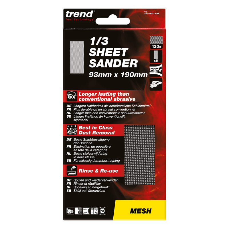 Trend Tools AB/THD/120M Mesh 1/3 Sheet Sanding Sheet 5Pc 93Mm X 190Mm 120 Grit