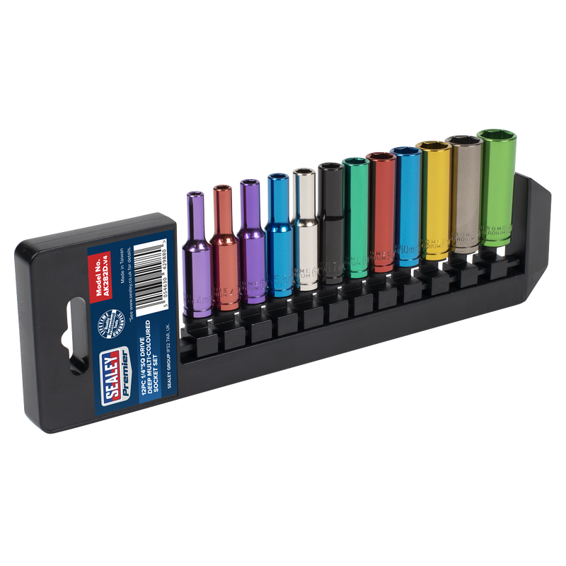 Sealey AK282D 12pc 1/4"Sq Drive Deep Multi-Coloured Socket Set