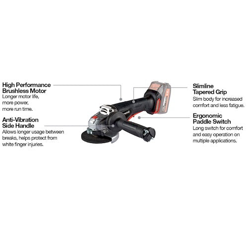 Trend Tools T18S/AG115B T18S 18V Brushless 115Mm Angle Grinder (Bare Tool) - Uk & Irl Sale Only