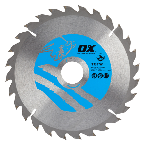 OX Tools OX-TCTW-1843028 Wood Cutting Circular Saw Blade 184/30mm, 28 Teeth ATB