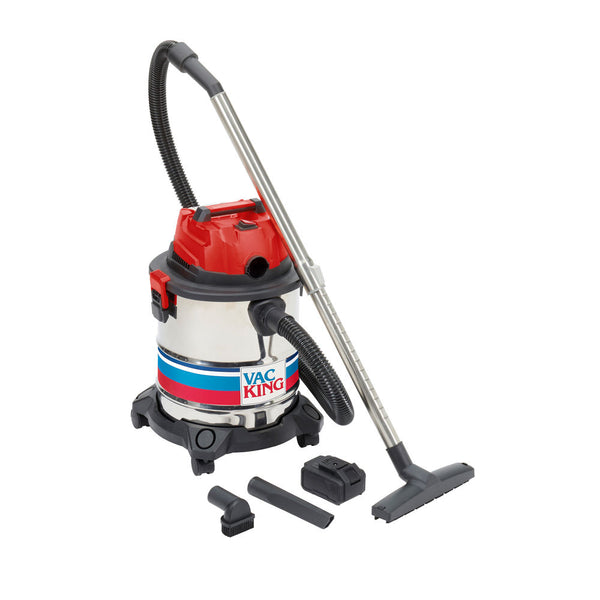Clarke 6471104 Vac King CVAC18V20 20V Cordless 20L Stainless Steel Wet & Dry Vacuum Cleaner with 4Ah Battery and Charger