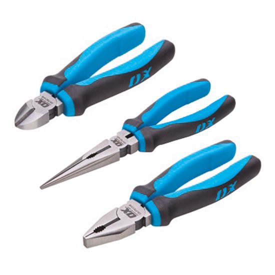 OX Tools OX-P326903 Pro 3-Piece Plier Set Diagonal Cutting, Long Nose & Combination Pliers