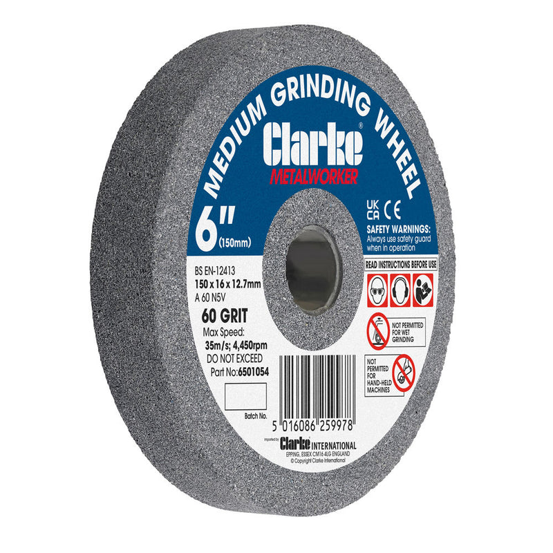 Clarke 6501054 6" (150mm) Medium 60 Grit Grinding Wheel 150mm x 16, 12.7mm Bore