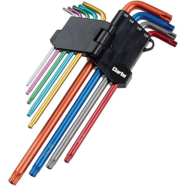 Clarke 1700751 PRO345 9 Piece Colour Coded Extra-Long Star Key Set