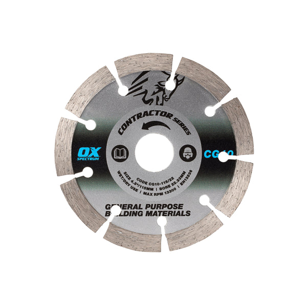 OX Tools OX-CG10-115/22 Contractor Diamond Blade 10mm - General Purpose - 115/22.23mm
