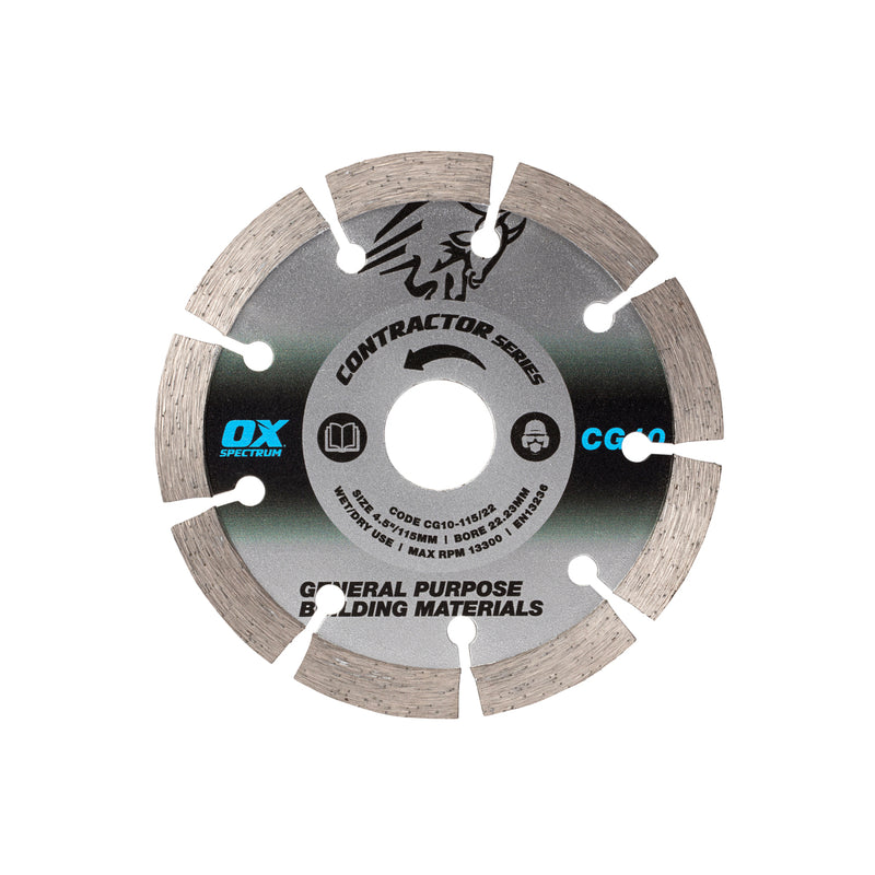 OX Tools OX-CG10-115/22 Contractor Diamond Blade 10mm - General Purpose - 115/22.23mm