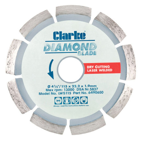 Clarke 6490650 LWS115 Diamond Blade 115mm