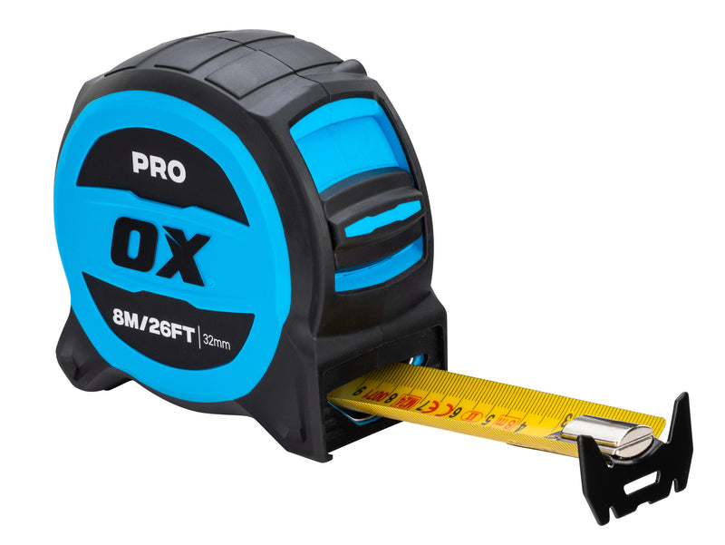 OX Hand Tools P506408 Pro 8m/26ft Tuff Blade Tape Measure - Magnetic Dual Hook & 32mm Wide Blade