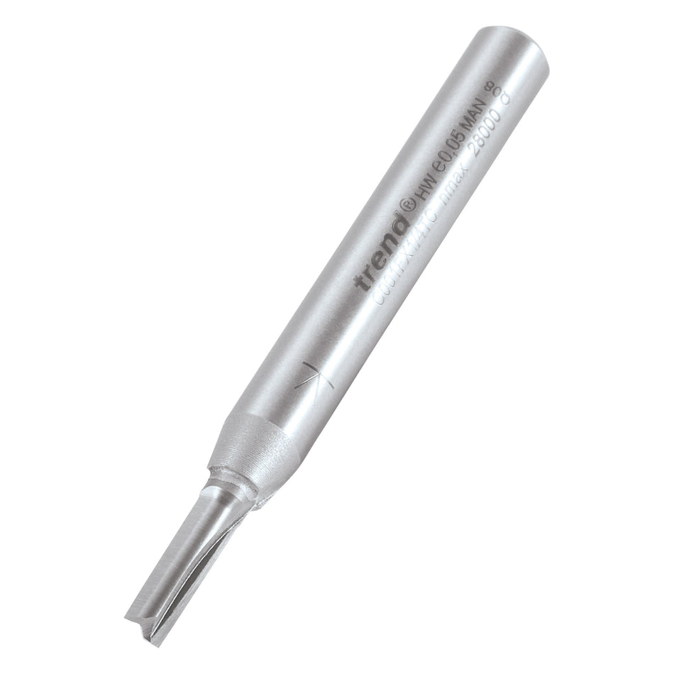 Trend Tools C001FX1/4TC Trend Craftpro 1/4In Shank Two Flute Straight Router Cutter Bit 3.4Mm Dia X 11Mm Cut Depth