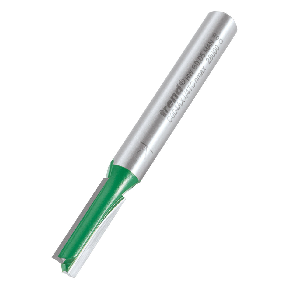 Trend Tools C004AX1/4TC Trend Craftpro 1/4In Shank Two Flute Straight Router Cutter Bit Ref: 5.5Mm Dia X 19Mm Cut Depth