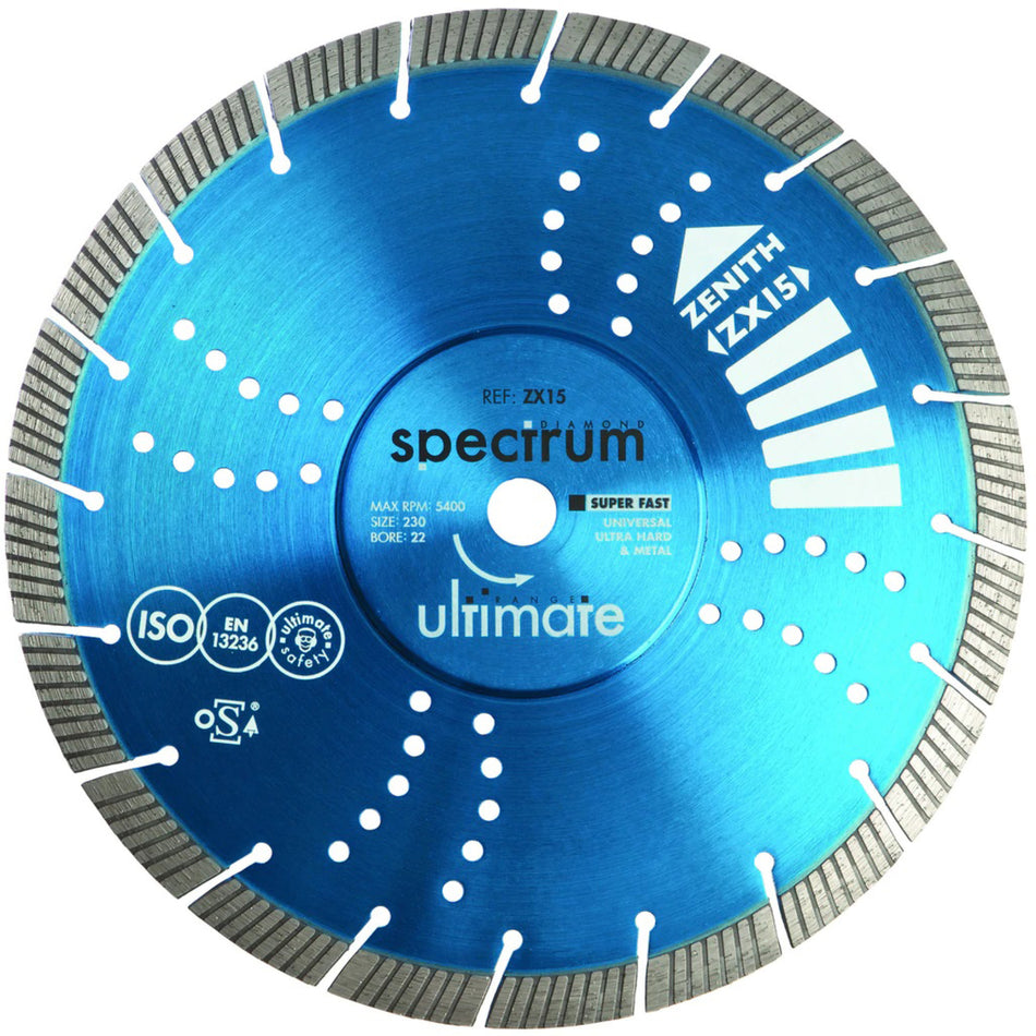OX Tools OX-ZX15-230/22 Ultimate Zenith Diamond Blade &mdash; Universal / Ultra Hard &mdash; 230/22.23mm