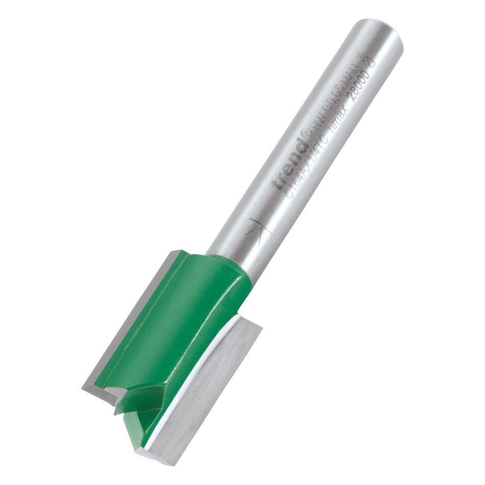 Trend Tools C164AX1/4TC Trend Craftpro 1/4In Two Flute Straight Router Cutter Bit 13 Dia X 20Mm Cut Depth