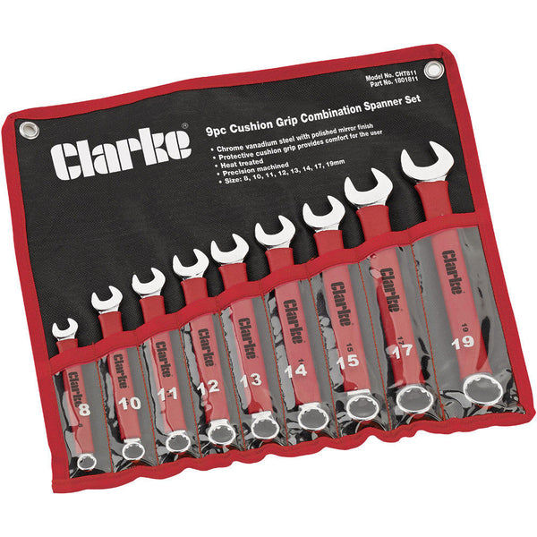 Clarke 1801811 CHT811 9 Piece 8 - 19mm Cushion Grip Combination Spanner Set