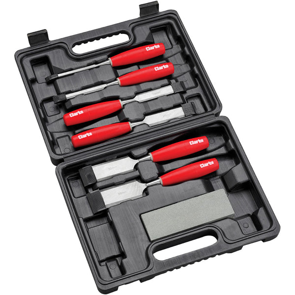 Clarke 1801484 CHT484 6 piece Wood Chisel Set with Sharpening Stone