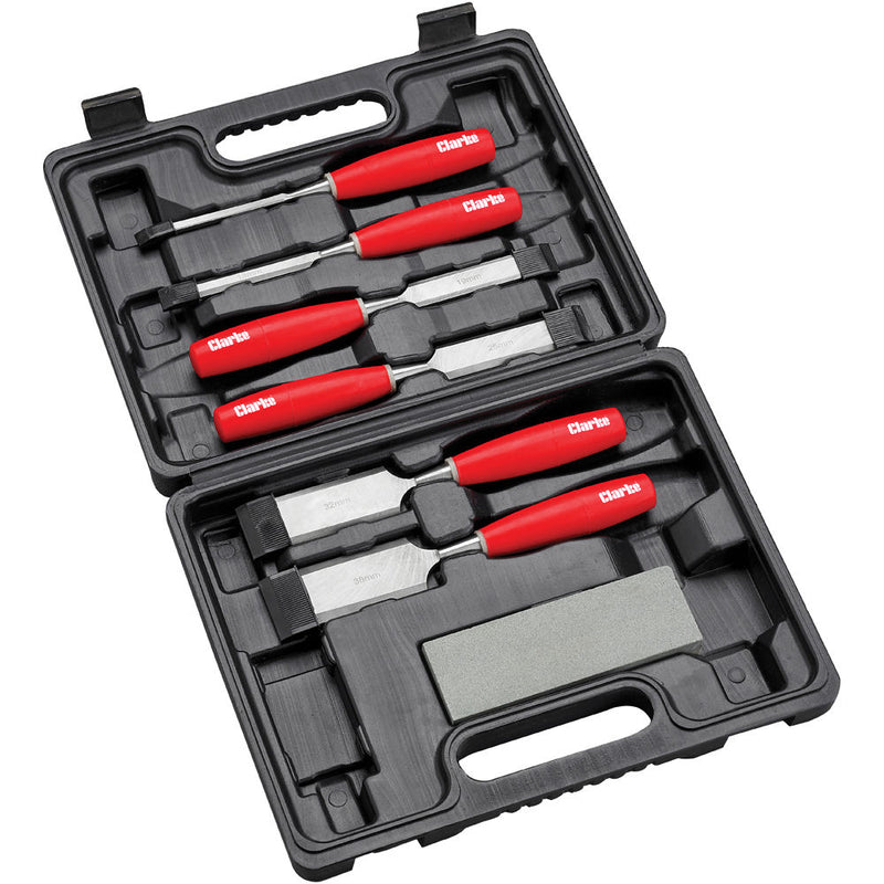 Clarke 1801484 CHT484 6 piece Wood Chisel Set with Sharpening Stone